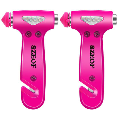 Picture of SZEOF 2 Packs Car Safety Hammer,Car Window Breaker with Seatbelt Cutter,Multifunctional Car Escape Tool for Girls and Ladies，Automotive Emergency Tools(Pink)…