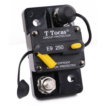 Picture of T Tocas Hi-Amp 3/8“ Studs 250 Amp Circuit Breaker with Manual Reset Switchable for Boat Marine Car Audio Battery Solar System IP67, 12V - 48V DC, 250A