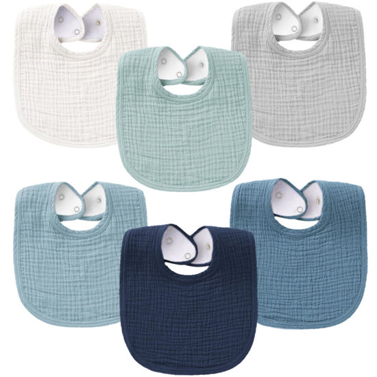 Picture of Konssy 6-Pack Muslin Baby Bibs for Boys & Girls, Soft Cotton Absorbent Drool Bibs, Bandana Bibs for Drooling & Teething