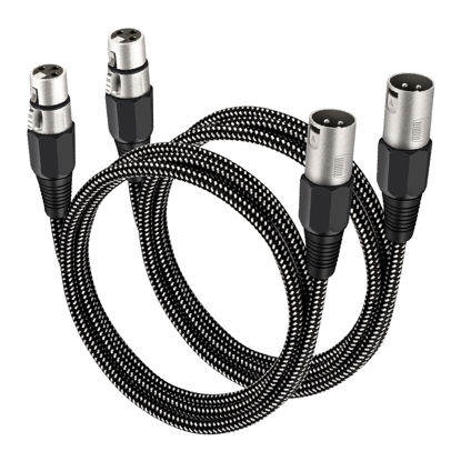 Picture of KINXIYU XLR Cable 3 FT/2 Pack, 3 Pin Nylong Braided Balanced XLR Male to XLR Female Microphone DMX Patch Cords (Pure Copper Conductors)