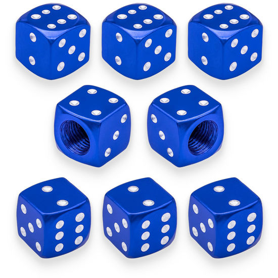 Picture of MEAJOO 8PCS Aluminum Dice Tire Valve Stem Caps, Universal Aluminium Alloy Dustproof Tire Valve Stem Covers for Cars, SUV, Trucks, Bikes, Motorcycles, Bicycles(Blue)