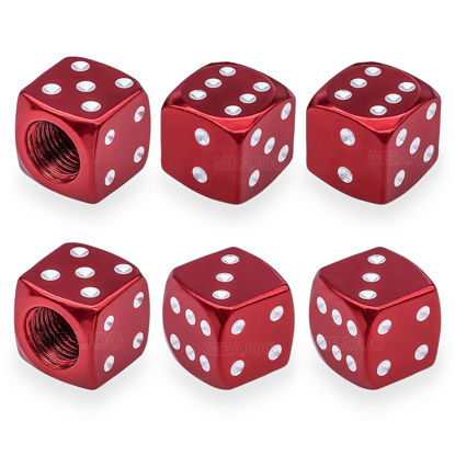 Picture of MEAJOO 6PCS Aluminum Dice Tire Valve Stem Caps, Universal Aluminium Alloy Dustproof Tire Valve Stem Covers for Cars, SUV, Trucks, Bikes, Motorcycles, Bicycles(Red)