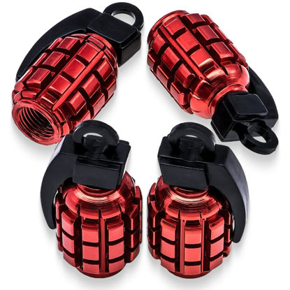 Picture of MEAJOO 4 PCS Grenade Style Tire Valve Stem Caps, Stainless Steel Tire Valve Caps Wheel Valve Caps for Cars,Trucks, SUV, Motorcycles, Bicycles (Red)