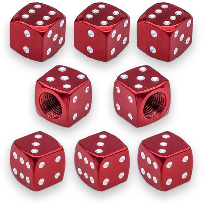 Picture of MEAJOO 8PCS Aluminum Dice Tire Valve Stem Caps, Universal Aluminium Alloy Dustproof Tire Valve Stem Covers for Cars, SUV, Trucks, Bikes, Motorcycles, Bicycles(Red)