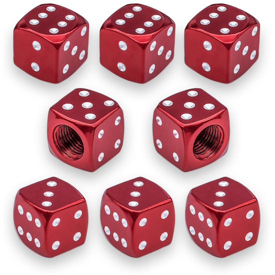 Picture of MEAJOO 8PCS Aluminum Dice Tire Valve Stem Caps, Universal Aluminium Alloy Dustproof Tire Valve Stem Covers for Cars, SUV, Trucks, Bikes, Motorcycles, Bicycles(Red)