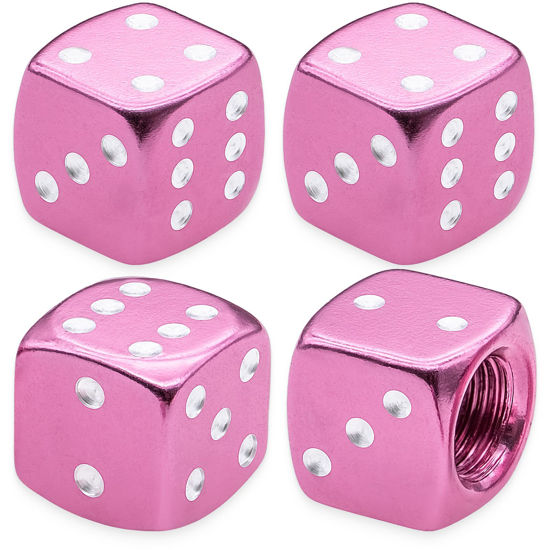Picture of MEAJOO 4PCS Aluminum Dice Tire Valve Stem Caps, Universal Aluminium Alloy Dustproof Tire Valve Stem Covers for Cars, SUV, Trucks, Bikes, Motorcycles, Bicycles(Pink)