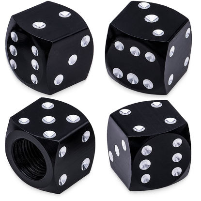 Picture of MEAJOO 4PCS Dice Style Tire Valve Stem Caps, with O Rubber Ring, Universal Aluminium Alloy Dustproof Tire Valve Stem Covers for Cars, SUV, Trucks, Bikes, Motorcycles, Bicycles(Black)