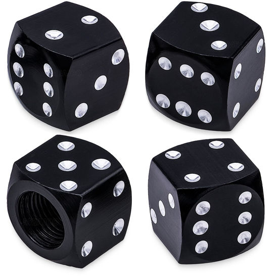 Picture of MEAJOO 4PCS Dice Style Tire Valve Stem Caps, with O Rubber Ring, Universal Aluminium Alloy Dustproof Tire Valve Stem Covers for Cars, SUV, Trucks, Bikes, Motorcycles, Bicycles(Black)