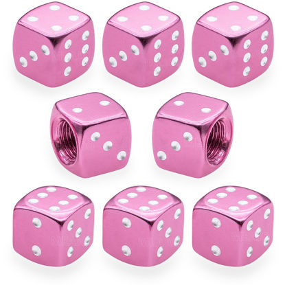 Picture of MEAJOO 8PCS Aluminum Dice Tire Valve Stem Caps, Universal Aluminium Alloy Dustproof Tire Valve Stem Covers for Cars, SUV, Trucks, Bikes, Motorcycles, Bicycles(Pink)