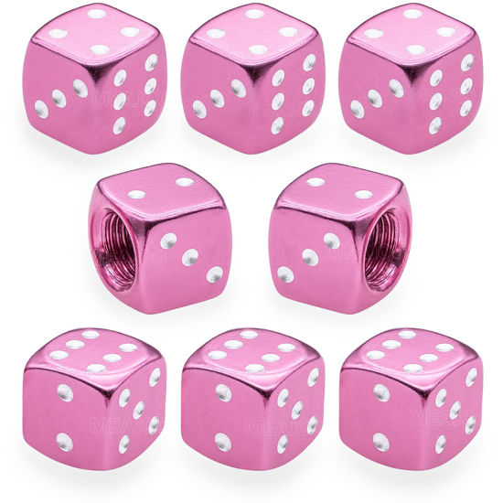 Picture of MEAJOO 8PCS Aluminum Dice Tire Valve Stem Caps, Universal Aluminium Alloy Dustproof Tire Valve Stem Covers for Cars, SUV, Trucks, Bikes, Motorcycles, Bicycles(Pink)