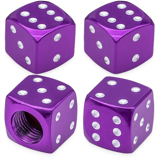 Picture of MEAJOO 4PCS Dice Style Tire Valve Stem Caps, with O Rubber Ring, Universal Aluminium Alloy Dustproof Tire Valve Stem Covers for Cars, SUV, Trucks, Bikes, Motorcycles, Bicycles(Purple)