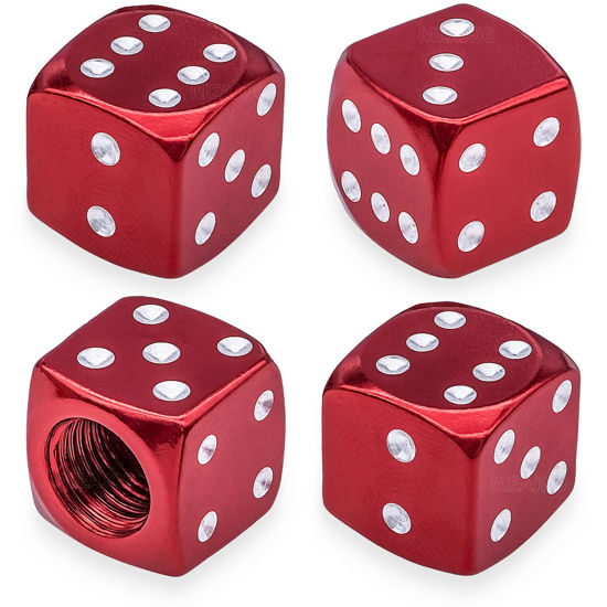 Picture of MEAJOO 4PCS Dice Style Tire Valve Stem Caps, with O Rubber Ring, Universal Aluminium Alloy Dustproof Tire Valve Stem Covers for Cars, SUV, Trucks, Bikes, Motorcycles, Bicycles(Red)