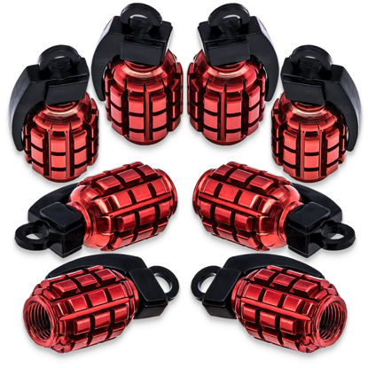 Picture of MEAJOO 8PCS Tire Valve Stem Caps, Stainless Steel Tire Valve Caps Wheel Valve Caps for Cars, Trucks, SUV, Motorcycles, Bicycles (Red)