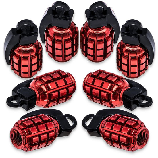 Picture of MEAJOO 8PCS Tire Valve Stem Caps, Stainless Steel Tire Valve Caps Wheel Valve Caps for Cars, Trucks, SUV, Motorcycles, Bicycles (Red)