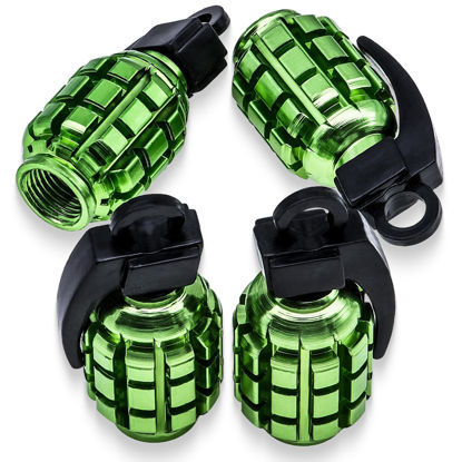 Picture of MEAJOO 4 PCS Grenade Style Tire Valve Stem Caps, Stainless Steel Tire Valve Caps Wheel Valve Caps for Cars,Trucks, SUV, Motorcycles, Bicycles (Green)