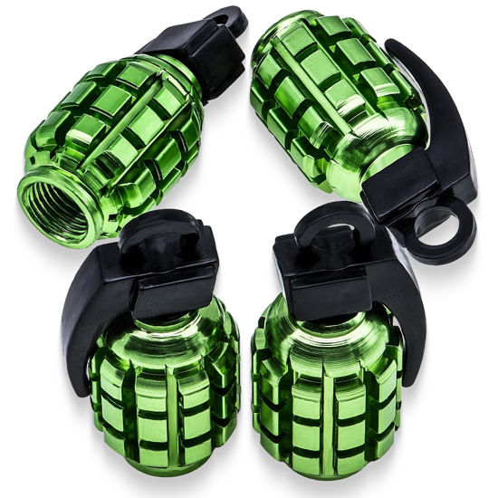 Picture of MEAJOO 4 PCS Grenade Style Tire Valve Stem Caps, Stainless Steel Tire Valve Caps Wheel Valve Caps for Cars,Trucks, SUV, Motorcycles, Bicycles (Green)