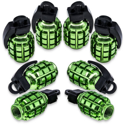 Picture of MEAJOO 8PCS Tire Valve Stem Caps, Stainless Steel Tire Valve Caps Wheel Valve Caps for Cars, Trucks, SUV, Motorcycles, Bicycles (Green)
