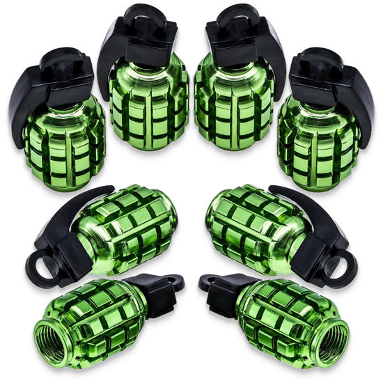 Picture of MEAJOO 8PCS Tire Valve Stem Caps, Stainless Steel Tire Valve Caps Wheel Valve Caps for Cars, Trucks, SUV, Motorcycles, Bicycles (Green)