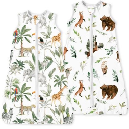 Picture of TOTBASIC Jungle Animals Sleep Sack 6-12-15 months 2-Pack,0.5 TOG Stretchy Lightweight Wearable Blanket Baby Sleeping Bag with 2-Way Safe Zippers, Cofy Soft Sleepsack for Babies