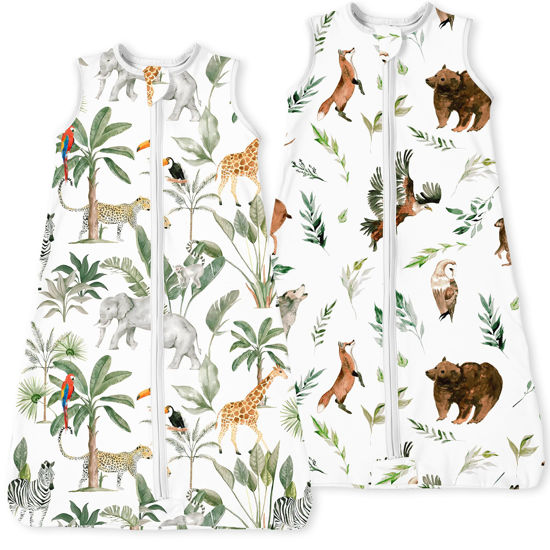 Picture of TOTBASIC Jungle Animals Sleep Sack 6-12-15 months 2-Pack,0.5 TOG Stretchy Lightweight Wearable Blanket Baby Sleeping Bag with 2-Way Safe Zippers, Cofy Soft Sleepsack for Babies