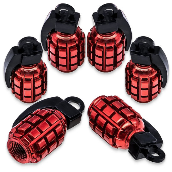 Picture of MEAJOO 6PCS Tire Valve Stem Caps, Stainless Steel Tire Valve Caps Wheel Valve Caps for Cars, Trucks, SUV, Motorcycles, Bicycles (Red)