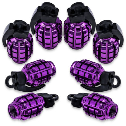 Picture of MEAJOO 8PCS Tire Valve Stem Caps, Stainless Steel Tire Valve Caps Wheel Valve Caps for Cars, Trucks, SUV, Motorcycles, Bike and Bicycles (Purple)