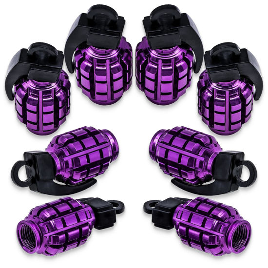 Picture of MEAJOO 8PCS Tire Valve Stem Caps, Stainless Steel Tire Valve Caps Wheel Valve Caps for Cars, Trucks, SUV, Motorcycles, Bike and Bicycles (Purple)
