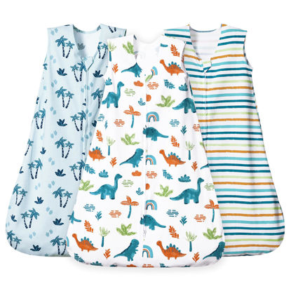 Picture of david's kids 3 Pack 100% Cotton Baby Sleep Sack 12-18 Months, Ultra Soft Baby Wearable Blankets with 2-Way Zipper, Comfy Toddler Sleeping Bags for Boys Girls Neutral, Large Size, Dinosaur