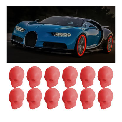 Picture of 12PCS Fluorescent Skull Tire Valve Stem Caps, Luminous Auto Wheel Air Valve Cap, Illuminated Glow in The Dark Corrosion Resistant, Car Accessories for Truck, SUV, Motorcycle, Car (Skull Red)