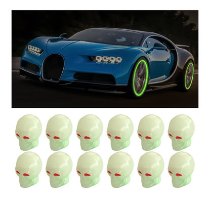 Picture of 12PCS Fluorescent Skull Tire Valve Stem Caps, Luminous Auto Wheel Air Valve Cap, Illuminated Glow in The Dark Corrosion Resistant, Car Accessories for Truck, SUV, Motorcycle, Car (Skull Green)