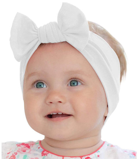 Picture of BABYGIZ Baby Girl Headbands-Infant,Toddler Cotton Handmade Hairbands with Bows Child Hair Accessories (White)