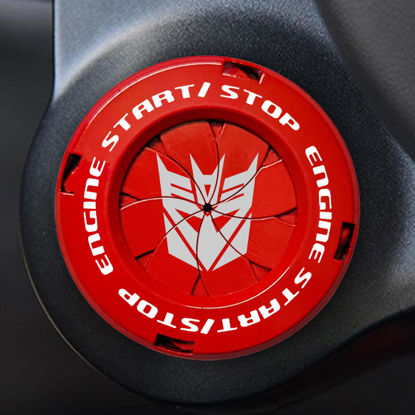 Picture of Tybasthe Rotary Push Start Button Cover, Transformers Car Accessories Engine Start Stop Button Cover, Decepticon Car Stickers Interior Decor, Motorcycle Ignition Key Switch Cover, Red