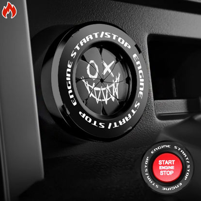 Picture of Tybasthe Rotary Push Start Button Cover, Evil Smiley Car Accessories Engine Start Stop Button Cover, Car Stickers Interior Decor, Motorcycle Ignition Key Switch Cover, Black