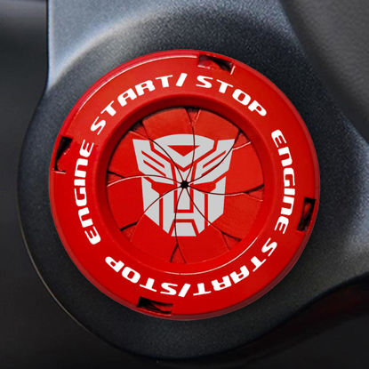 Picture of Tybasthe Rotary Push Start Button Cover, Transformers Car Accessories Engine Start Stop Button Cover, Autobots Car Stickers Interior Decor, Motorcycle Ignition Key Switch Cover, Red