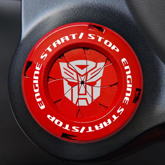 Picture of Tybasthe Rotary Push Start Button Cover, Transformers Car Accessories Engine Start Stop Button Cover, Autobots Car Stickers Interior Decor, Motorcycle Ignition Key Switch Cover, Red