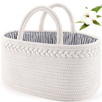 Picture of ABenkle Diaper Caddy Organizer, Cotton Rope Nursery Baby Basket, Changing Table Organizer for Baby Diaper Storage, Diaper Nursery Storage Bin for Baby Stuff, Baby Shower Gifts