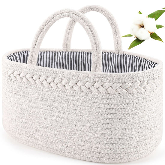 Picture of ABenkle Diaper Caddy Organizer, Cotton Rope Nursery Baby Basket, Changing Table Organizer for Baby Diaper Storage, Diaper Nursery Storage Bin for Baby Stuff, Baby Shower Gifts