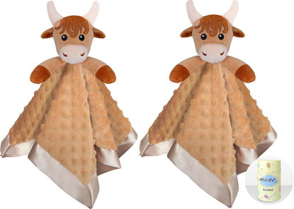 Picture of Highland Cow Baby Security Blanket Loveys for Babies Girls, 16" Soft Baby Lovey Blanket, Baby Snuggle Stuffed Animals Blankie, Baby Boy Girl Gifts for Infant and Toddler, 2 Pack