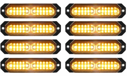 Picture of ASPL 8pcs Sync Feature Ultra Slim 12-LED Surface Mount Flashing Strobe Lights for Truck Car Vehicle LED Mini Grille Light Head Emergency Beacon Hazard Warning lights (Amber)