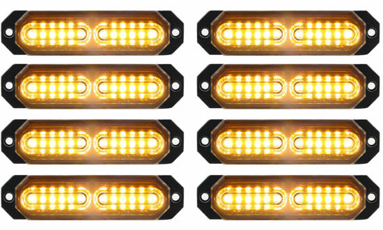 Picture of ASPL 8pcs Sync Feature Ultra Slim 12-LED Surface Mount Flashing Strobe Lights for Truck Car Vehicle LED Mini Grille Light Head Emergency Beacon Hazard Warning lights (Amber)