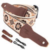 Picture of Nefelibata Banjo Strap, 2" Wide Double Full Grain Cowhide Guitar Strap Adjustable Replacement,Multi-pattern Guitar Strap With Headstock Rope and Leather Headband(Light Yellow Flower Embroidery)