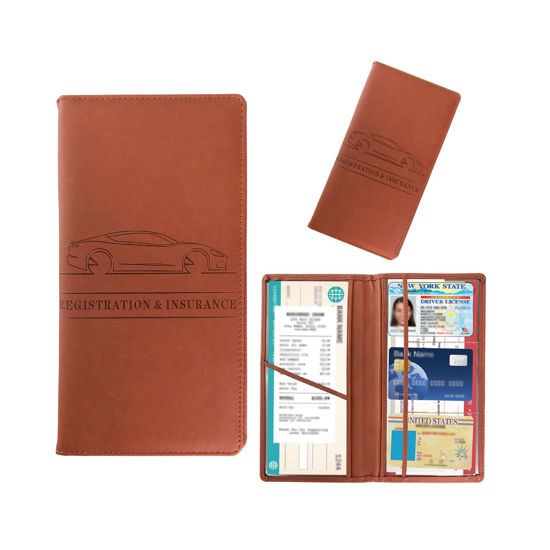 Picture of Kewucn Car Registration and Insurance Card Holder, Leather Auto License Document Organizer, Essentials Vehicle Wallet Case for Driver License, ID Card (Brown)
