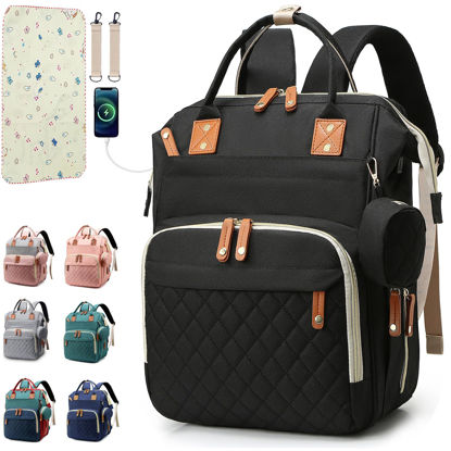 Picture of SHITIESHOU Diaper Bag Backpack Baby Bag, Baby Girl Boy Diaper Bag for Dad Mom with Pad, 16 Pockets, Pacifier Case, Large Diaper Bag Unisex for Travel (Black)