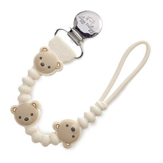 Picture of Itzy Ritzy Silicone Pacifier Clip; 100% Food Grade Silicone Pacifier Strap with Clip Keeps Pacifiers, Teethers & Small Toys in Place; Features One-Piece Design, Bear Character & Silicone Cord (Bear)