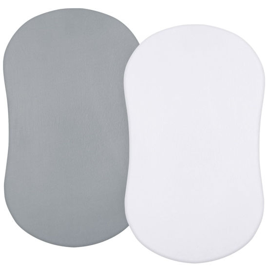Picture of Bassinet Sheets Fit for Halo, 4moms mamaroo and Chicco Close to You Bedside Bassinet,100% Cotton, 2 Pack, Ultra Soft Bassinet Sheet, White and Gray