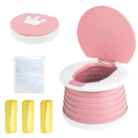 Picture of Travel Potty for Toddler, Portable and Foldable Toilet, Apply to Seat Emergency Toilet for Car, Camping, Outdoor, Indoor (pink, small)