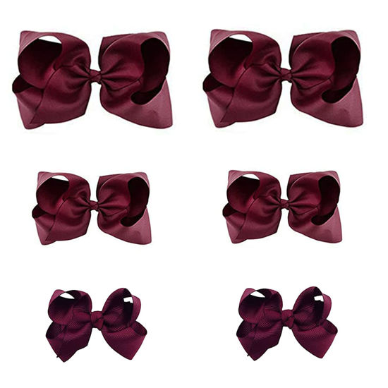 Picture of Maroon Bows for Girls,6PCS Hand-made Grosgrain Ribbon Hair Bows Alligator Clips Hair Accessories for Little Teen Toddler Girls Kids (Maroon)