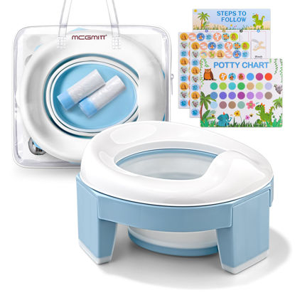 Picture of MCGMITT Potty Training Toilet Seat for Toddlers Boys Girls, Portable Baby Toilet Folding Kids Potty Chair Cover with Splash Guard for Travel, Including 3 Non-Slip Feet and Storage Bag (Blue)