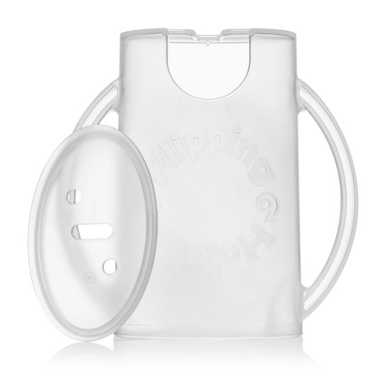 Picture of Original Squeeze Proof Flipping Holder with Open Bottom for Food Pouches & Juice Boxes - Multipurpose - Prevent Messes & Support Self-Feeding - Easy Grasping Handles - Made in USA
