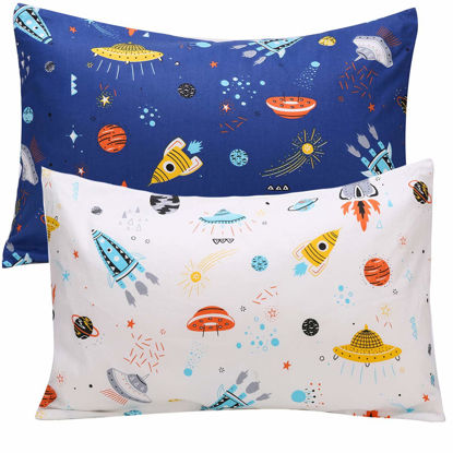 Picture of Kids Toddler Pillowcases - 2 Pack 1 Pillow Cover Pillowslip Case Fits Pillows sizesd 13 x 18 or 12x 16 for Kids Bedding Pillow Cover Baby Pillow Cases Space - by UOMNY